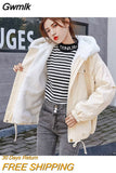 Gwmlk Hooded Fleece Winter Jacket Women Casual Loose Zipper Plus Velvet Warm Parka Female Korean Wild Student Plush Outwear