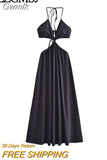 Gwmlk TRAF Women Halter Dress Sexy Backless Lace Up Summer Evening Dresses Waist Hollow Out Holiday Beach Party Dress