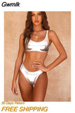 Gwmlk summer Women Golden Silver Bathing Suit Bright Push-up Padded Beachwear Solid Sexy bandage Bodysuit Beach Holiday