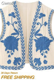 Gwmlk TRAF Summer Vintage Women Sleeveless Embroidered Coat Vest Lightweight Open Stitch V Neck Waistcoats Female Crop Top Y2K