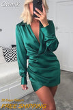 Gwmlk 2023 Women Fashion Pleated Soft Touch Wrap Mini Dress Vintage Long Sleeve Side Buttons Female Dresses Vestidos 202304