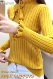 Gwmlk Autumn Winter Knitted Sweater Women 2023 Fashion Ruffles Neck Long Sleeve Knitwear Woman Korean Elastic Slim Pullover