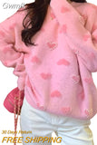 Gwmlk Quality Heart Pearls Beading Sweater Women Pink Kawaii Jumpers Korean Long Sleeve Knitted Pullover Sweater Casual Knitwear