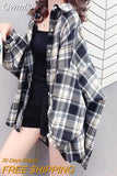 Gwmlk Y2K Harajuku Women Plaid Blouse Vintage Loose Single-Breasted Casual Shirts Woman Korean Streetwear Long Sleeve Shirt