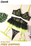 Gwmlk Ruffle Neon Lingerie Lace Super Fine Porn Underwear Uncensored Fancy Delicate Intimate Luxury Garter 5-Piece Outfit