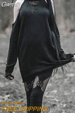 Gwmlk Y2K Street Hole Off-the-Shoulder Black Sweater Female Gothic Pullover Long Sleeve Knitted Sweater Dress