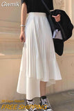 Gwmlk White High Waist Pleated Skirt Women 2023 Korean Fashion Asymmetrical Ruffles Long Skirt New Summer A-line Midi Skirts