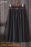 gwmlk Knee Length Summer Skirt Women With Belt 2023 Fashion Korean Ladies High Waist Pleated A-line School Skirt Female