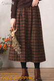 Gwmlk Vintage Plaid Thicken Winter Skirts for Women 2023 Autumn High Waisted Long Woolen Skirt Women Elegant A-Line Skirts