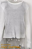 gwmlk White Elegant Striped See Through Women Tops Outfits Long Sleeve T-Shirts Tees Skinny Club Party Clothes