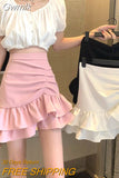 Gwmlk Irregular Ruffles Short Skirts Woman Korean Fashion High Wiast Mini Skirt for Women Black White Pink Fishtail Skirts