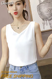 Gwmlk Women Tops Chiffon Blouses Women Sleeveless Top Woman V Neck Tank Tops Casual Woman White Tops Ladies Basic OL Shirts XXL