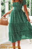 gwmlk Vintage Vintage Print Puff Sleeve summer Beach sweet dresses Casual Square collar floral maxi long dress 2023 festa