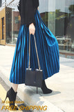 Gwmlk Vintage Velvet Pleated Skirt for Women 2023 Spring New Long High Waist Skirts Korean Fashion A-line Midi Skirt Female