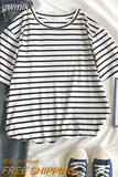 gwmlk Short Sleeve Korean O-Neck Casual Fashion Shirt Camiseta Feminina Tops T Shirt Women Solid Color Striped Punk T-shirt