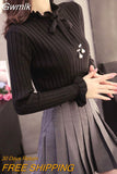 Gwmlk Autumn Winter Knitted Sweater Women 2023 Fashion Ruffles Neck Long Sleeve Knitwear Woman Korean Elastic Slim Pullover