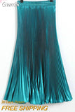 Gwmlk Autumn Fashion Elegant Metal Elastic Waist Long Pleated Skirts 2023 Bright Satin Ladies Long Tulle Women's Skirts