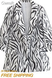 Gwmlk TRAF Women Animal Print Zebra Blazer Elegant Chic Fashion Suit Jacket Casual Coat Female Outerwear Outfit Clothing