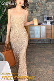 Gwmlk sequin midi dress women elegant v-neck Mermaid formal occasion dress summer vintage casual slim evening party slip dress