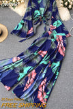 gwmlk Vacation Beach Two Piece Set Women Sexy V-Neck Bandage Short Tops + High Waist Split Wide Leg Pant Suit Spring Autumn