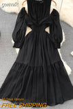 gwmlk Vintage Women Hollow Out Long Dress Elegant Ruffle O-Neck High Waist A-Line Big Swing Party Vestidos Female New Fashion