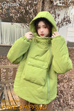 Gwmlk Hooded Parkas Women Padded Short Jackets Winter Warm Cute Pullover Coats