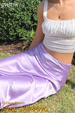 gwmlk Purple Satin Silk Skirt Women High Waisted Summer Long Skirt New 2023 Elegant Ladies Office Skirts Midi Spring