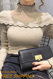 Gwmlk New Autumn Winter Sweaters Women Fashion Patchwork Half Turtleneck Knitted Pullover Women High Elastic Slim Knitwear