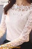 Gwmlk Autumn O-neck Hollow Out Sweet Women Slim Fit Lsce Top Long Sleeve Women Blouse with Lace Bottoming Shirts Blusa 1105 40