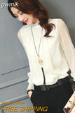 gwmlk Blouse 2023 New Women Tops Long Sleeve Stand Neck Work Wear Shirts Elegant Lady Blouses Casual Solid Color Blusas