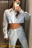 Gwmlk TRAF Woman 2 Pieces Sets 2023 Stripe Shirts Top Casual Shorts Summer Women Suit Two Piece Set Womens Outfits