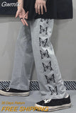 Gwmlk Retro Pants Women Thorns Printed Elastic Waist Loose Wide Leg Pants Fashion Streetwear Grunge Dark Casual Pants Unisex