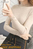 Gwmlk Lace Ruffles Collar Women Sweater Fashion Patchwork Slim Fit Knitting Women's Jumper Elegant Long Sleeve Knitwear Top