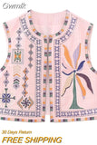 Gwmlk TRAF Embroidered Vest Cardigan For Women Vintage National Style Patchwork Sleeveless Top 2023 Open Waistcoat