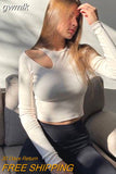 gwmlk Winter Ribber Knitted T Shirts Women 2023 Green Spring Cut Out White Basic Long Sleeve Crop Tops Casual Tees