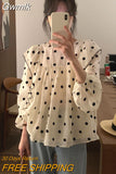 Gwmlk Autumn Blouses Women Fashion Chic Chiffon Round Collar Polka Dot Shirts Elegant Female Shirt Tops