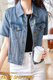 Gwmlk Denim Jackets for Women Summer Fashion All-Match Short Sleeve Jacket Female Korean Turndown Collar Buttons Jean Coat