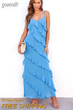 gwmlk Women Elegant Deep V Neck Maxi Dress Sexy Ruffles Backless Party Club Dresses 2023 Fashion Ladies Beach Split Sundress Vestidos