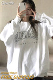 Gwmlk Harajuku Streetwear Sweatshirt for Women Black White Oversized Letter Print Hoodies Woman Loose O-Neck Hoody Clothes