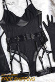 Gwmlk Tight Fitting Lace Bodysuit Sexy See Through Erotic Body With Gloves Garter Night Club Outfit Sissy Crotchless Mesh Top