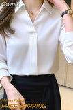 Gwmlk Women Blouses Elegant Shirts for Women Silk Fashion Vintage Womens Tops 2023 Spring New Solid Women Clothing Casual Blouse