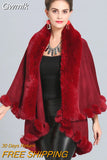 Gwmlk New Plaid Cape For Women Loose Coat Winter 2023 Faux Fox Fur Poncho Wool Coats Women Tassel Cloak Warm Outwear