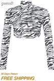 gwmlk Zebra Print Backless Cropped Tshirt Women Sexy Long Sleeve T-shirt Ladies Fashion Crop Tops Tees Streetwear