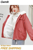 Gwmlk Hooded Fleece Winter Jacket Women Casual Loose Zipper Plus Velvet Warm Parka Female Korean Wild Student Plush Outwear