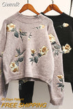 Gwmlk Women Sweaters And Pullovers O-Neck Long-Sleeved Short Flower Embroidery Loose Short Lady Elegant Pulls Outwear Coat Top