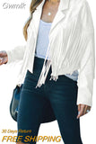 Gwmlk Women Y2k Fringed Hem Tassel Cardigan Crop Tops E-girl Motor Biker Jacket Suede Leather Jacket 90s Vintage Streetwear Coat Cool