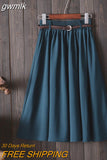 gwmlk Knee Length Summer Skirt Women With Belt 2023 Fashion Korean Ladies High Waist Pleated A-line School Skirt Female