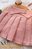 Gwmlk Korean Fashion with Belt Pleated Skirts Women All-Match Pink High Waist Mini Skirts 2023 New Street Plaid Skirts Woman