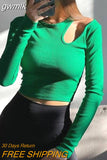 gwmlk Winter Ribber Knitted T Shirts Women 2023 Green Spring Cut Out White Basic Long Sleeve Crop Tops Casual Tees