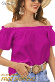 Gwmlk Off Shoulder Women Blouse Short Sleeve 2023 New Ruffled Shirt Casual Loose Sweet Tops Solid Color Clothes Blusas 25274